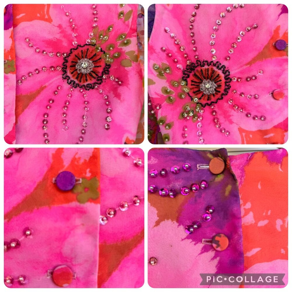 Miss Elliette California Hand-Beaded Floral Crop Blouse Sheer Sleeves Vtg 60s - Picture 10 of 16